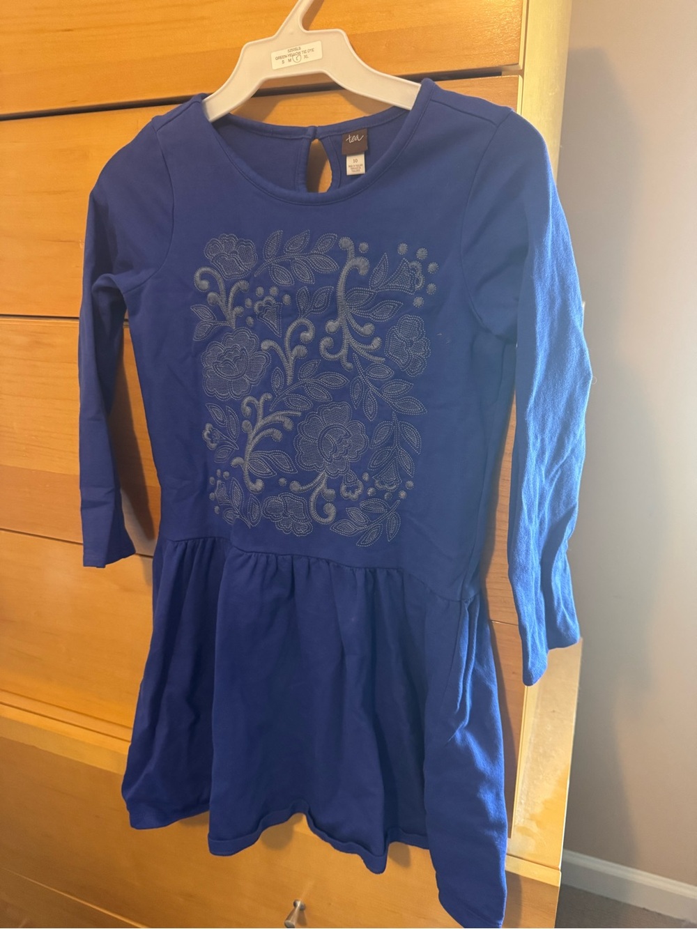Tea Collection Royal Blue Long Sleeve Floral Knit Dress
